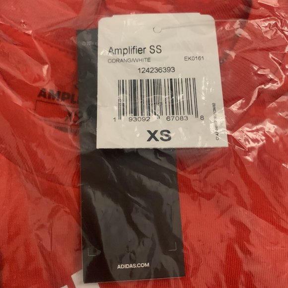 NWT ADIDAS MEN'S AMPLIFIER SHORT SLEEVE SHIRT ORANGE/WHITE XS - Picture 3 of 3